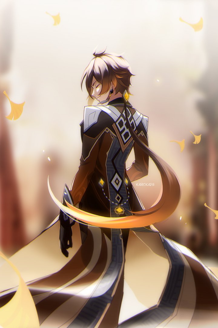 1boy, back, bangs, black_footwear, black_gloves, black_hair, blurry, blurry_background