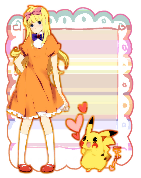 blonde_hair, blue_eyes, crossdressinging, hyerry, long_hair, male, pikachu, pokemon