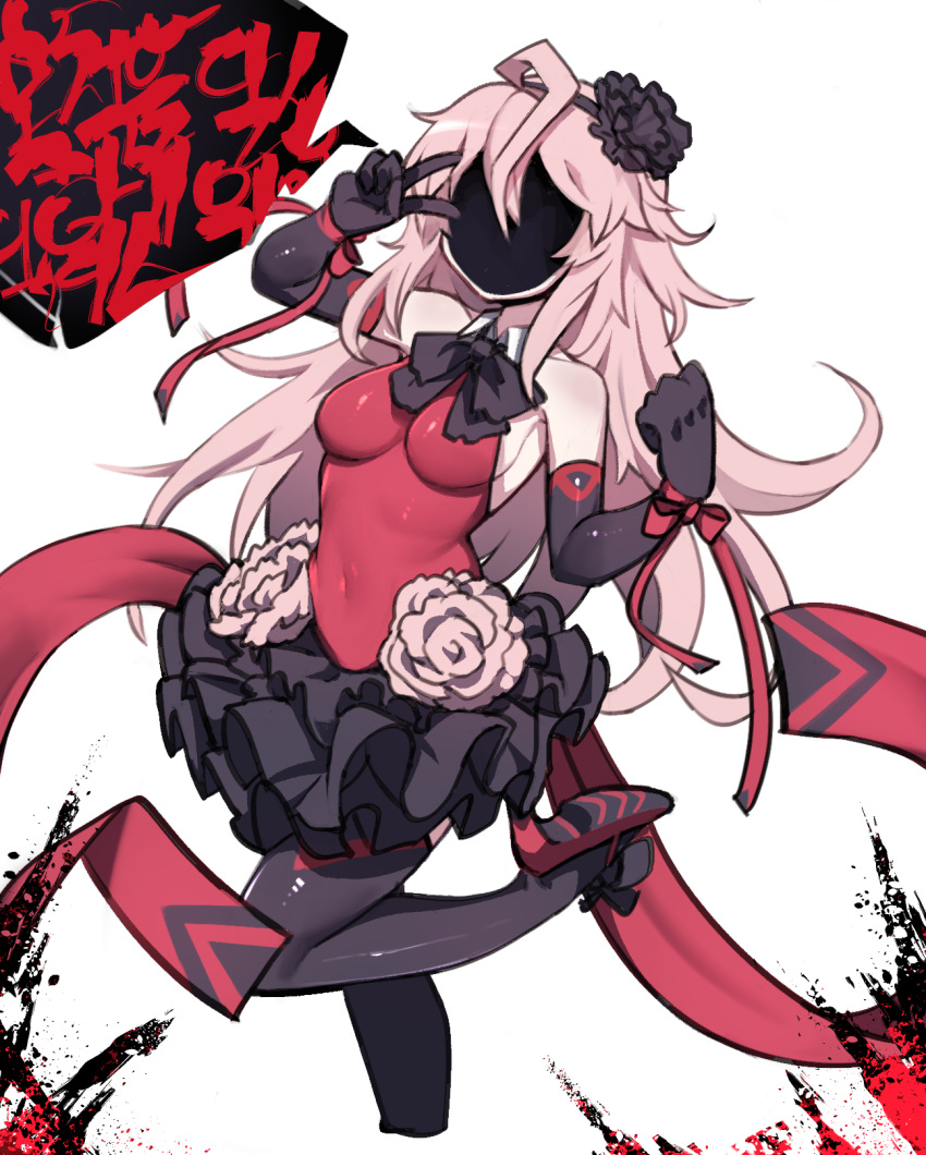 1girl, ahoge, bangs, bare_shoulders, black_bow, black_gloves, black_hairband, black_legwear