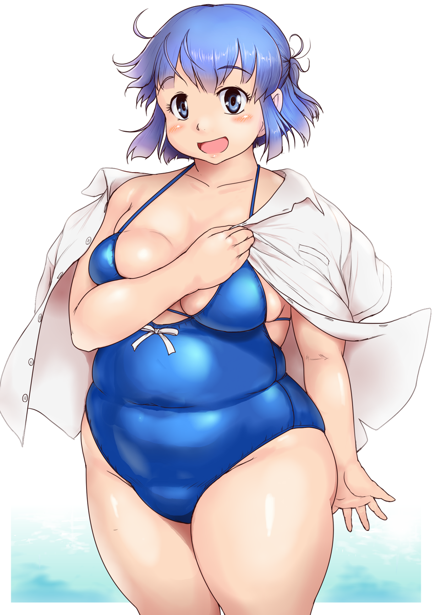 1girl, bangs, blue_eyes, blue_hair, blush, breasts, commentary_request, eyebrows_visible_through_hair