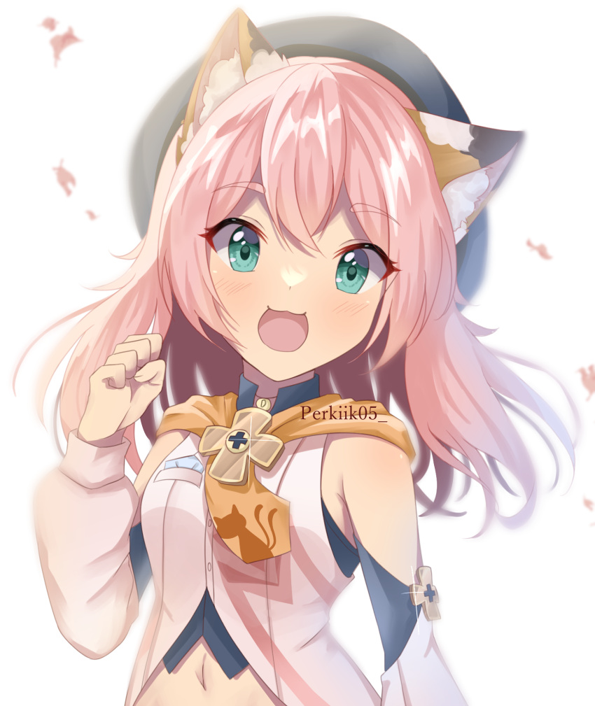 1girl, animal_ears, bare_shoulders, blush, cabbie_hat, cat_ears, detached_sleeves, diona_(genshin_impact)