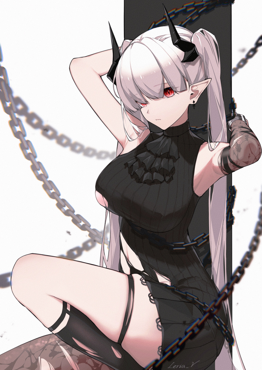 1girl, absurdres, arknights, armpits, arms_up, bangs, blunt_bangs, breasts