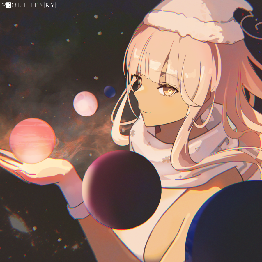 1girl, bangs, chromatic_aberration, dark_skin, dolphenry, hat, hololive, hololive_english