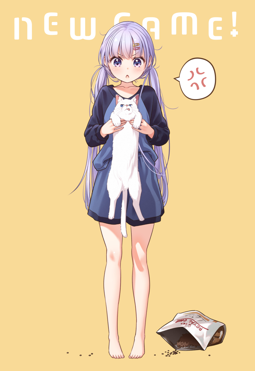 1girl, :o, alternate_hairstyle, anger_vein, animal, backlighting, bangs, bare_legs