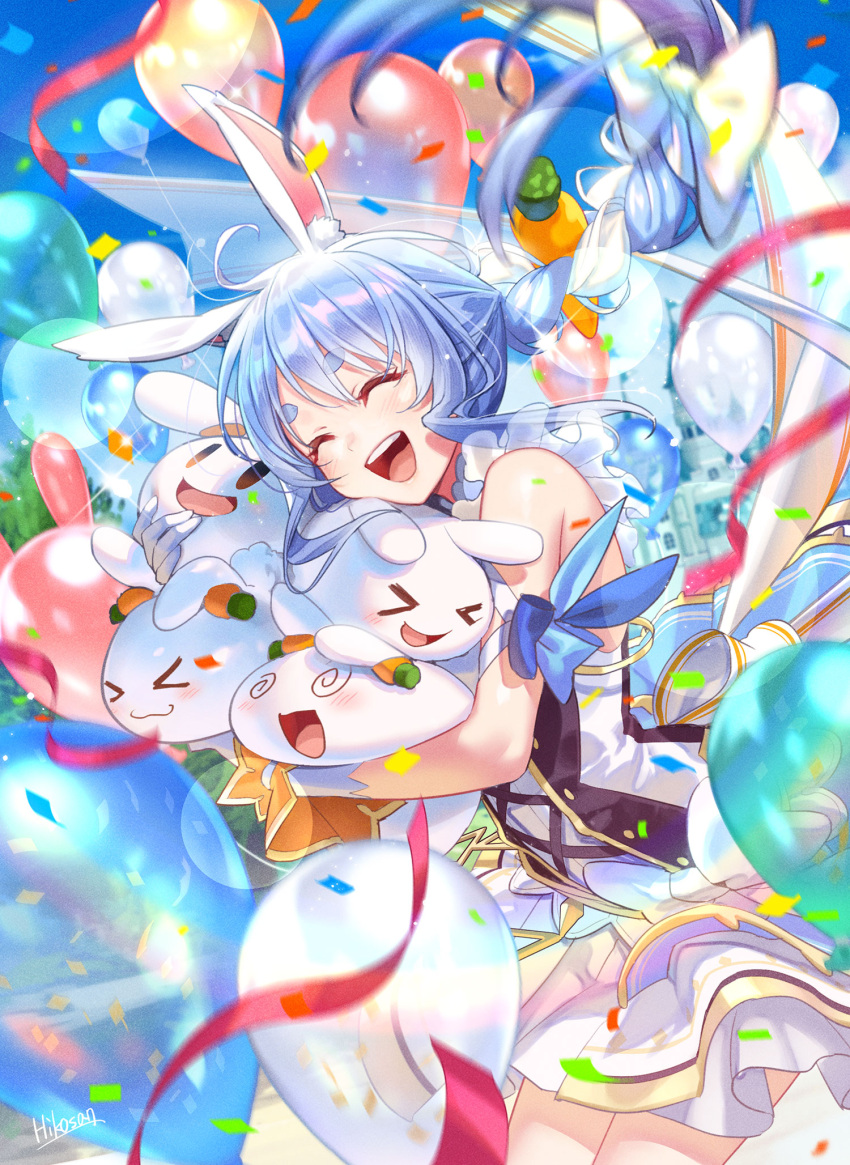 >_<, 1girl, :d, @_@, ^_^, animal_ear_fluff, animal_ears, animal_hug