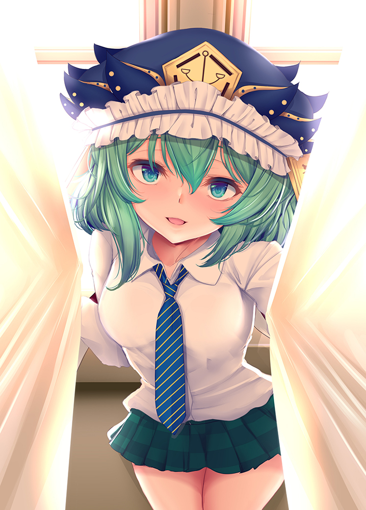1girl, alternate_costume, balance_scale, bangs, checkered_clothes, checkered_skirt, collared_shirt, commentary_request