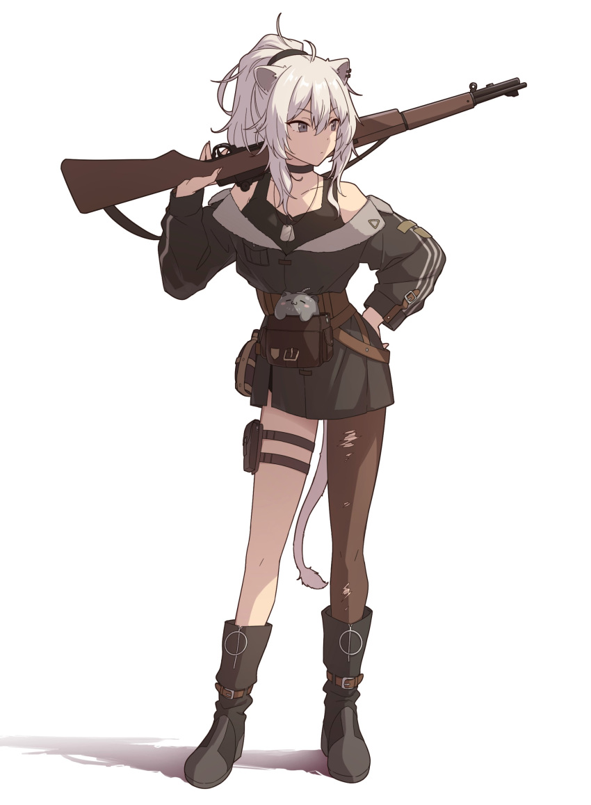 1girl, absurdres, ahoge, alternate_costume, alternate_hairstyle, animal_ears, bag, belt