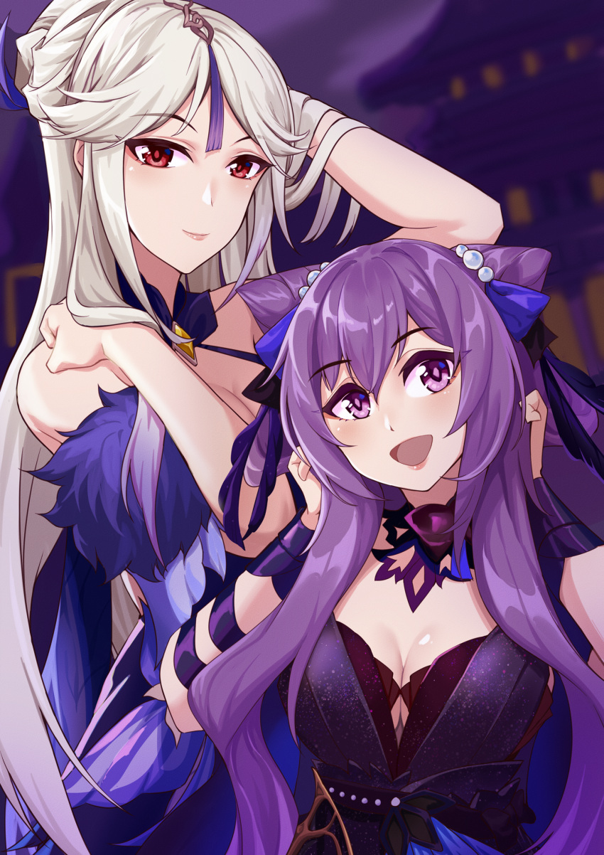 genshin_impact, highres, hpapo, keqing_(genshin_impact), keqing_(opulent_splendor)_(genshin_impact), ningguang_(genshin_impact), ningguang_(orchid's_evening_gown)_(genshin_impact)