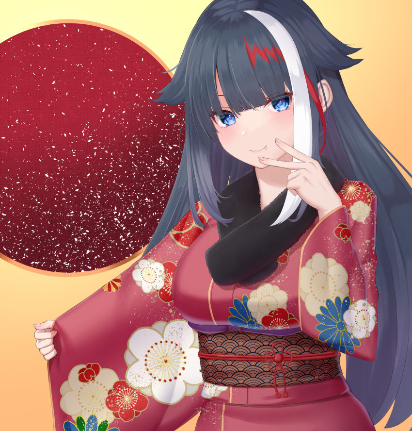 azur_lane, bangs, black_hair, blue_eyes, breasts, clenched_hands, closed_mouth, clothes_grab