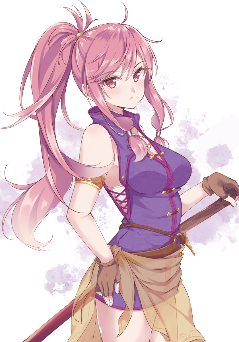 1girl, bare_shoulders, dress, expressionless, fire_emblem, fire_emblem:_the_sacred_stones, hand_on_hip, highres