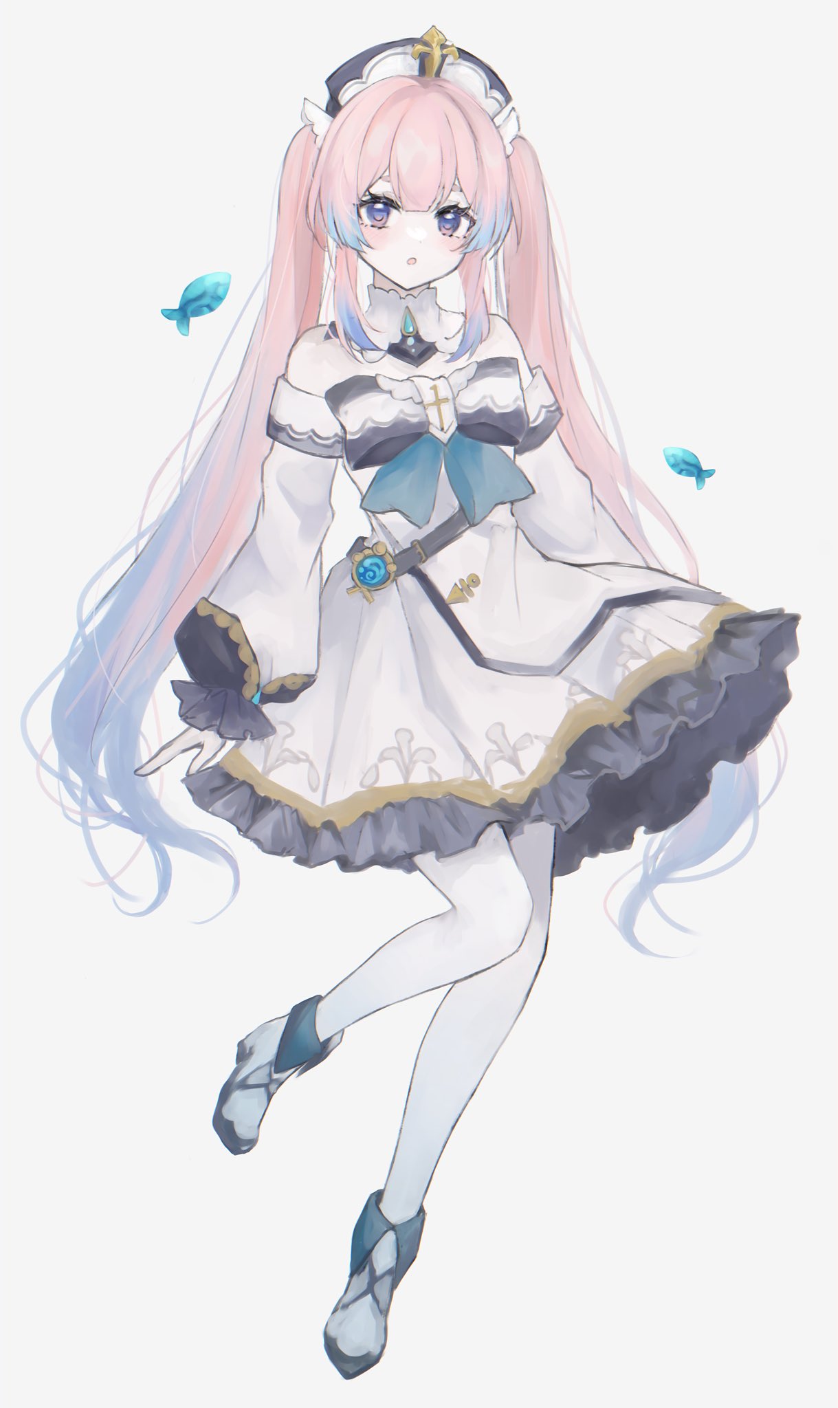 1girl, :o, alternate_costume, alternate_hairstyle, bangs, barbara_(genshin_impact), barbara_(genshin_impact)_(cosplay), belt