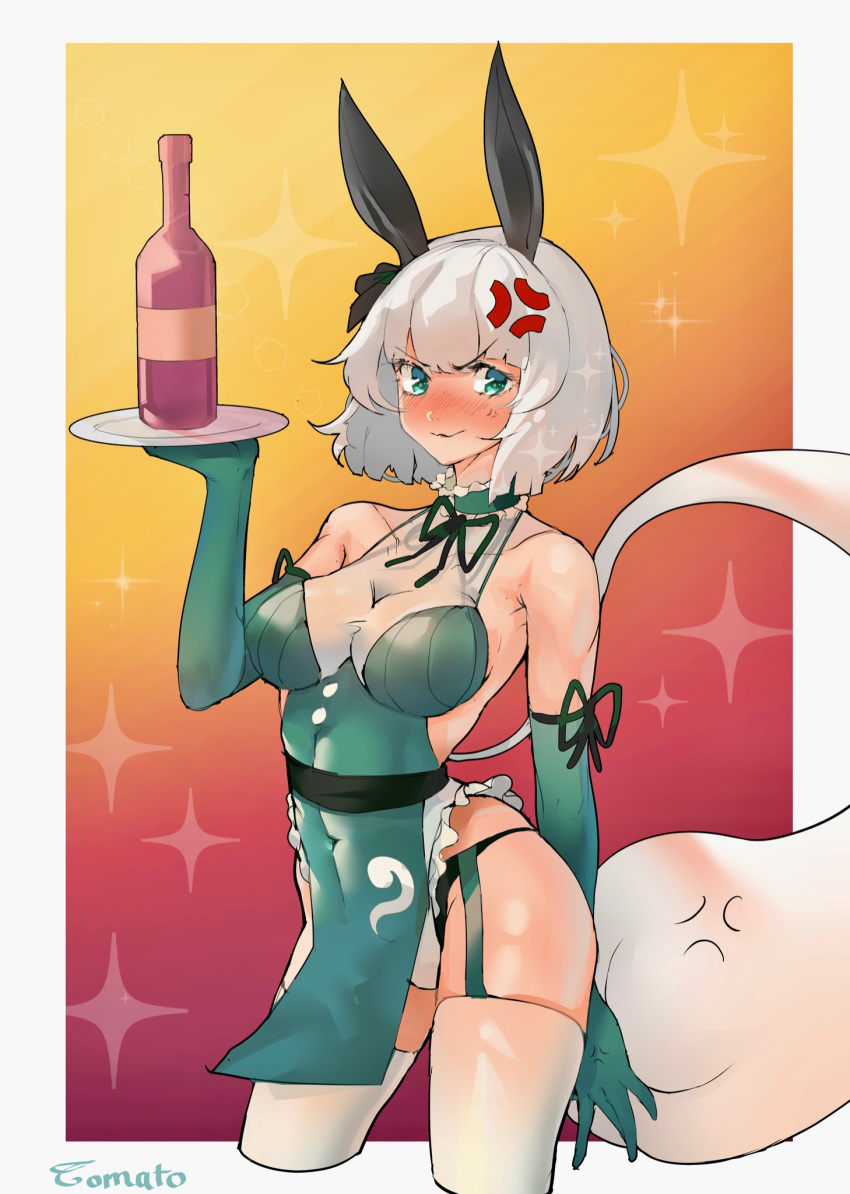 1girl, \||/, alternate_costume, anger_vein, angry, animal_ears, arm_at_side, arm_up