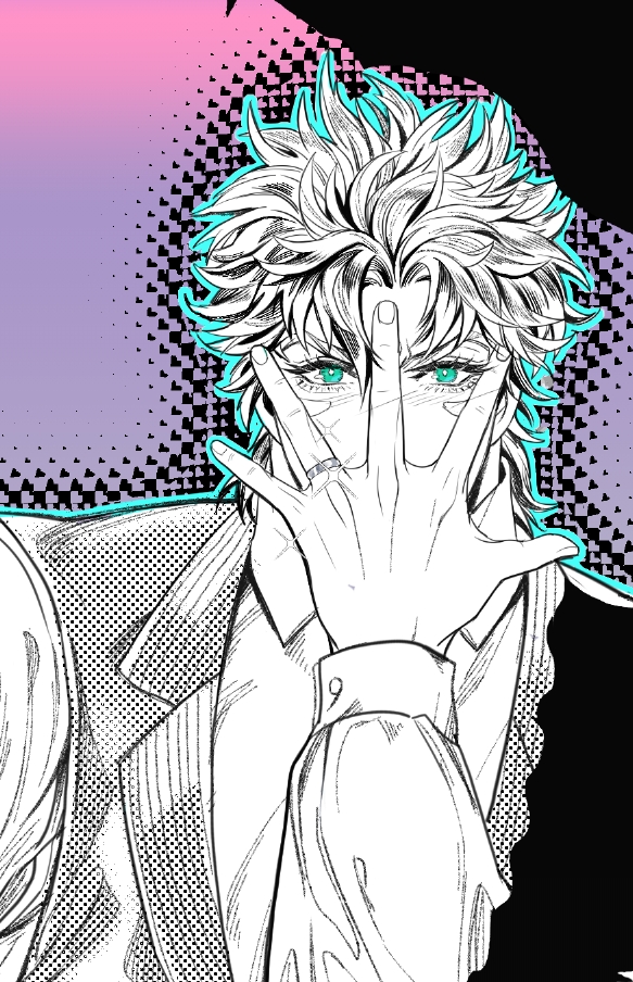1boy, battle_tendency, caesar_anthonio_zeppeli, covering_face, feather_hair_ornament, feathers, green_eyes, hair_ornament