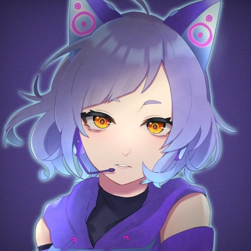 1other, androgynous, animal_ears, blue_hair, cat_ear_headphones, cat_ears, headphones, looking_at_viewer, lowres, microphone, milk_(utau), multicolored_hair, pale_skin, sleeveless, toa510, utau, yellow_eyes