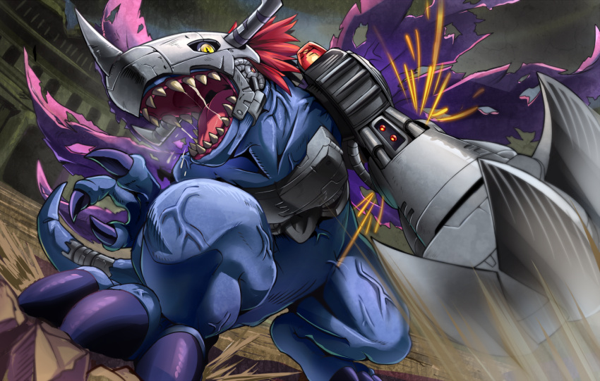 claws, commentary_request, cyborg, digimon, digimon_(creature), dutch_angle, hawe_king, helmet