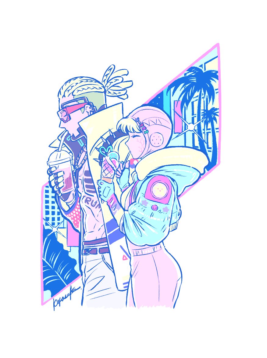 1boy, 1girl, abs, apex_legends, bangs, bodysuit, chest_tattoo, cornrows