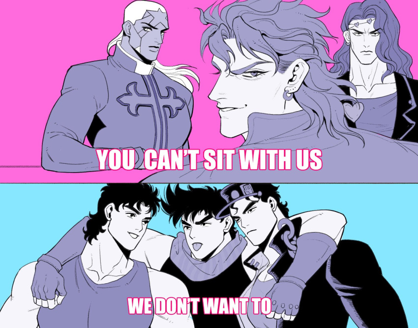 6+boys, :p, arm_around_shoulder, derivative_work, dio_brando, enrico_pucci, hat, highres