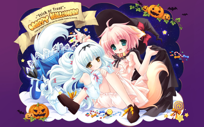 animal_ears, bloomers, cuffs, halloween, lily_(w&amp;l), ozawa_yuu, wallpaper, wanko