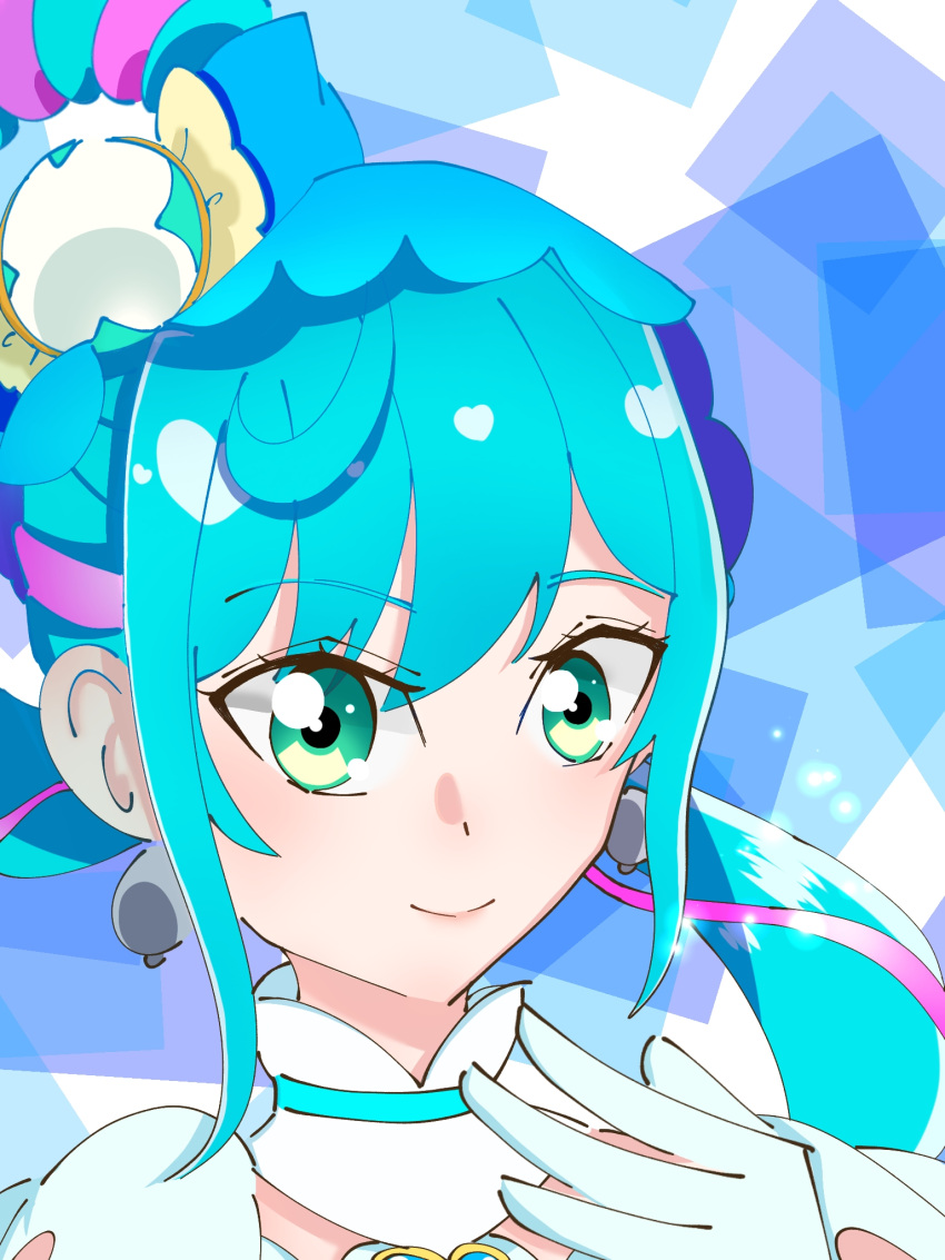 1girl, blue_dress, blue_neckerchief, breasts, cure_spicy, delicious_party_precure, dress, elbow_gloves