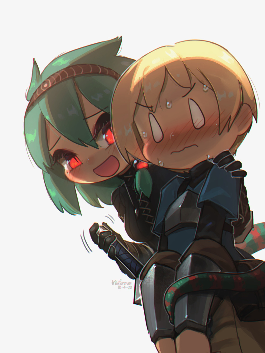 0_0, 1boy, 1girl, :d, absurdres, armor, artist_name, assertive_female