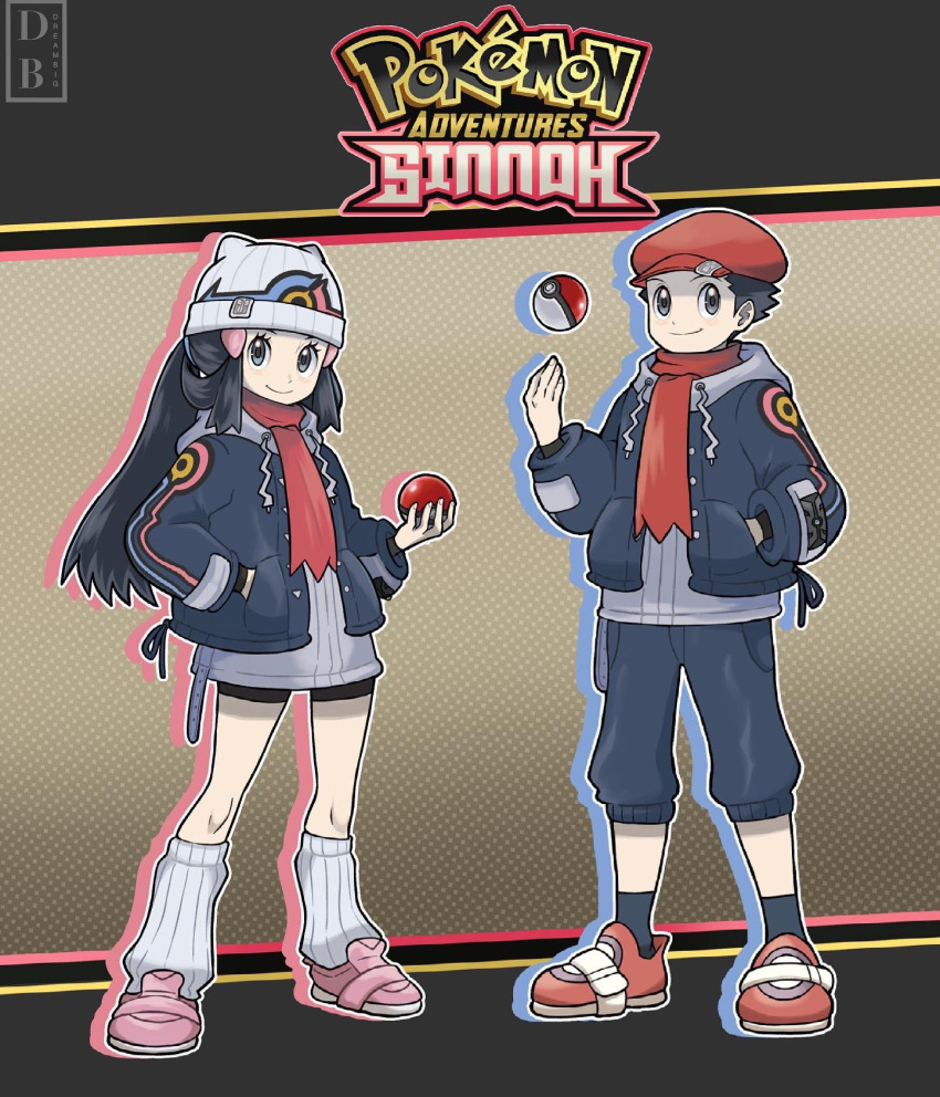1boy, 1girl, alternate_costume, beanie, bike_shorts, black_hair, capri_pants, closed_mouth