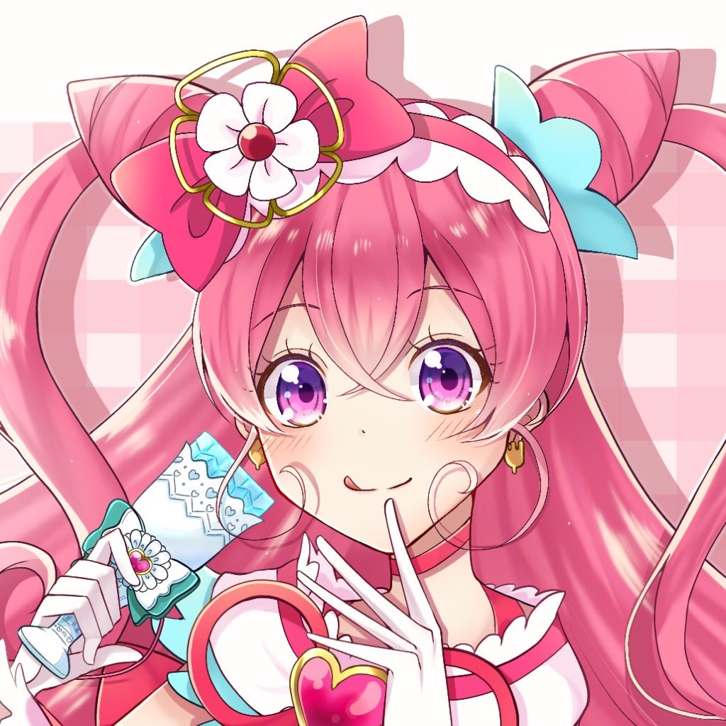 1girl, :d, blush, choker, commentary_request, cure_precious, delicious_party_precure, earrings