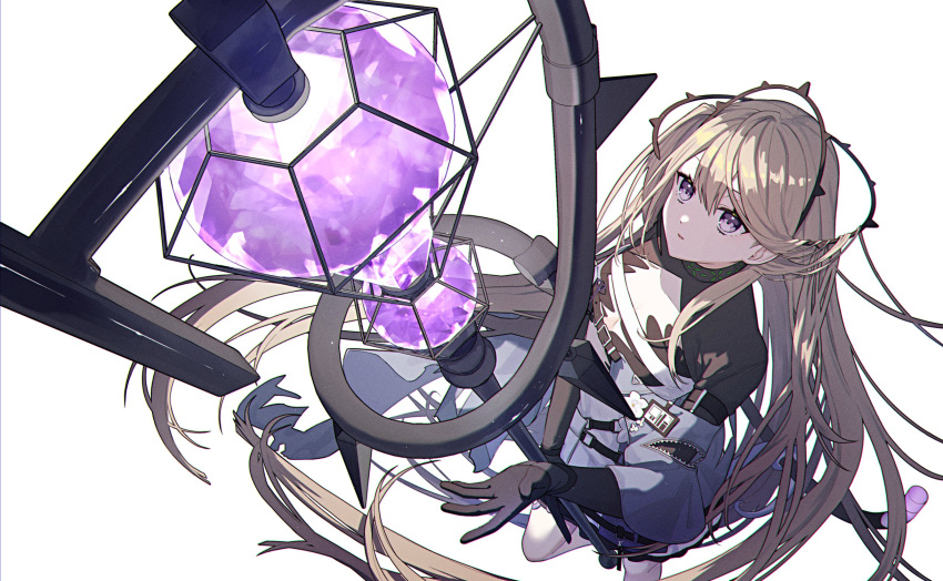 1girl, arknights, bangs, brown_hair, hair_ornament, highres, indigo_(arknights), infection_monitor_(arknights)