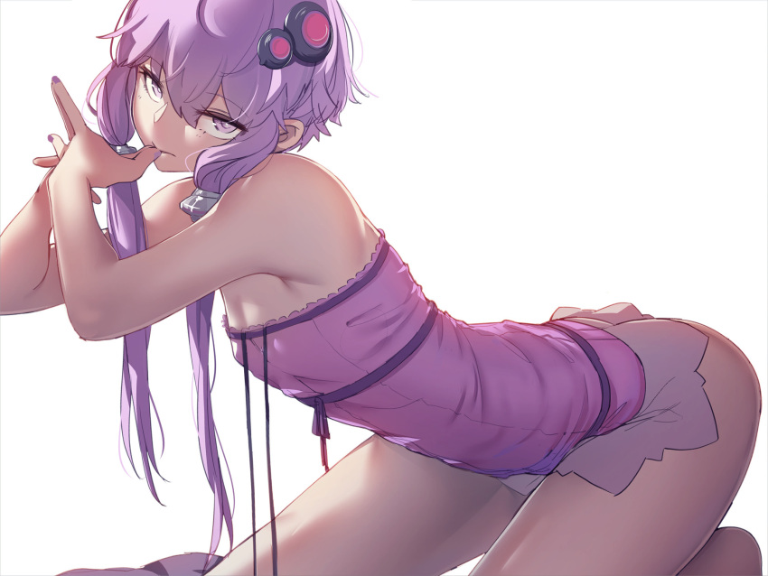 1girl, ass, at2., bare_legs, bare_shoulders, bent_over, breasts, commentary