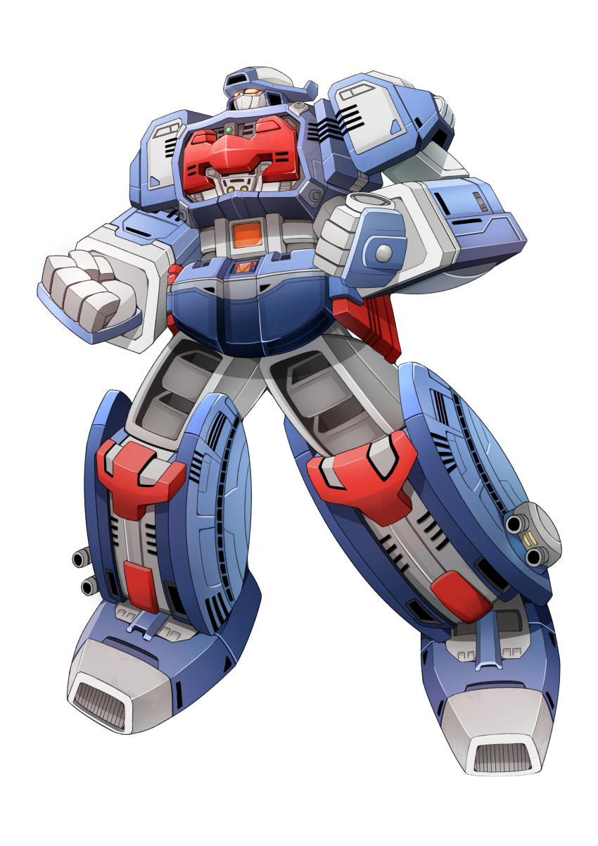 absurdres, chinese_commentary, clenched_hands, denji_sentai_megaranger, galaxy_mega, highres, looking_ahead, mecha, no_humans, orange_eyes, science_fiction, solo, standing, super_robot, super_sentai, white_background, yuer_(user_ecrv4275)