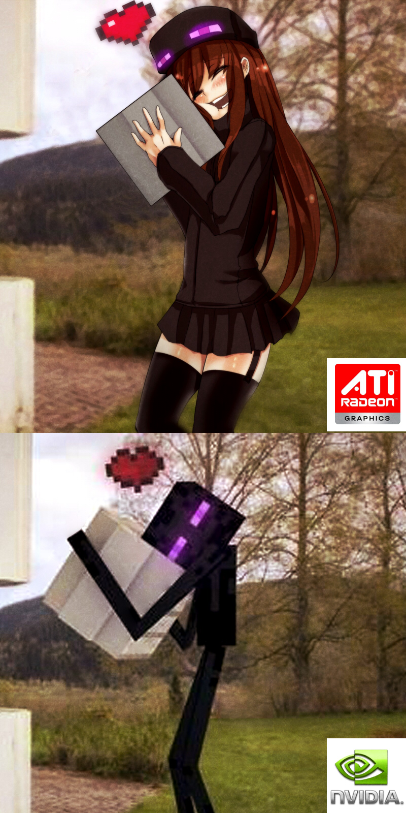 1girl, ander_(at2.), at2., black_legwear, black_skirt, blush, brown_hair, closed_eyes
