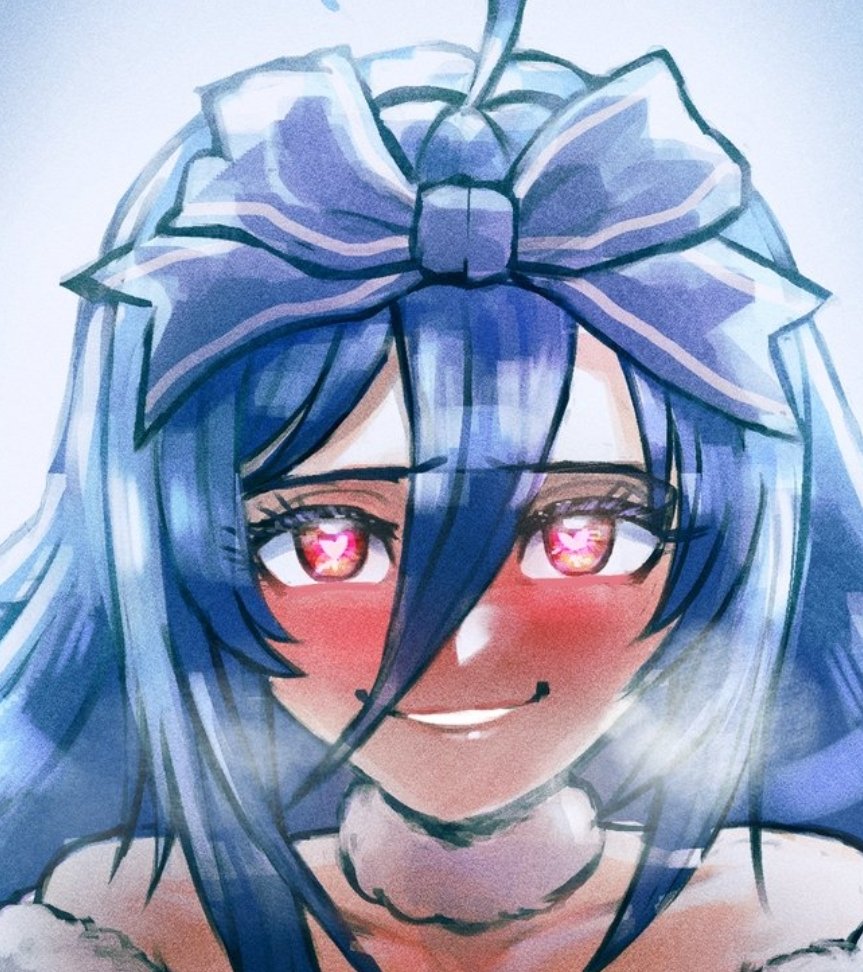 ahoge, bangs, blue_bow, blue_hair, blush, bow, breath, collarbone