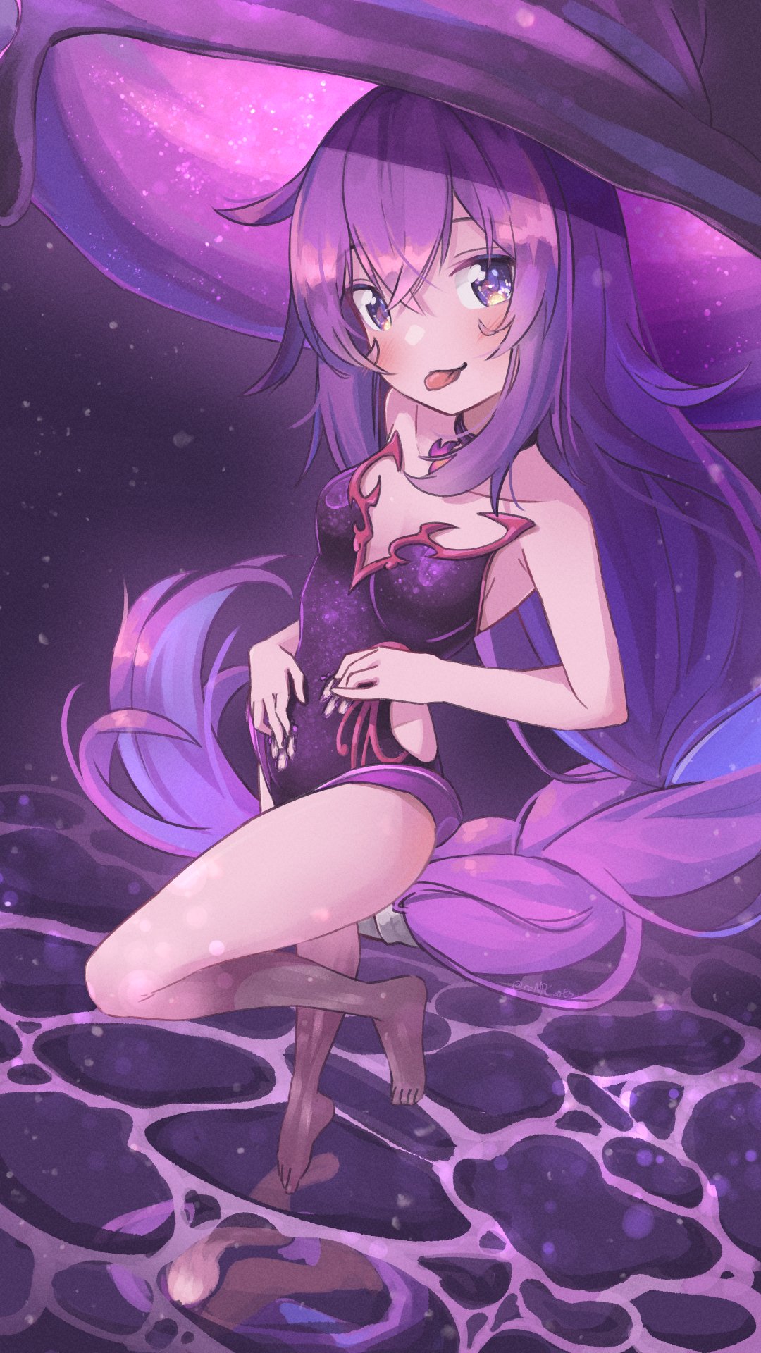 1girl, alchemilla_menace, barefoot, black_choker, blush, braid, breasts, choker