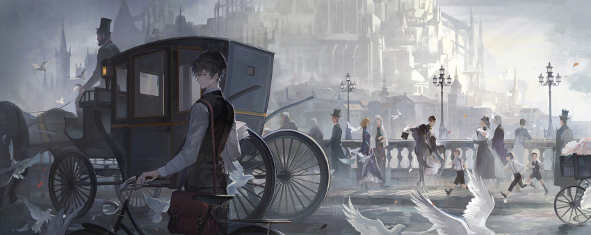 3others, 4girls, 6+boys, absurdres, amon_(lord_of_the_mysteries), angel, bag, bangs