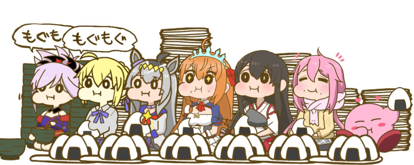 +_+, 1other, 6+girls, ahoge, akagi_(kancolle), animal_ears, artoria_pendragon_(fate), ascot