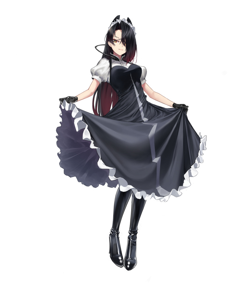 1girl, absurdres, agent_(girls'_frontline), alternate_hairstyle, bangs, black_dress, black_footwear, black_gloves