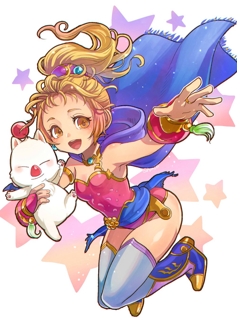 1girl, blonde_hair, blush, brown_eyes, cape, dissidia_final_fantasy, dissidia_final_fantasy_opera_omnia, dress