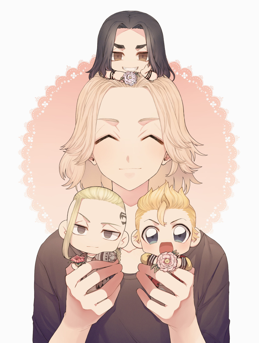 4boys, ^_^, absurdres, asaku1515, baji_keisuke, black_hair, black_shirt, blonde_hair