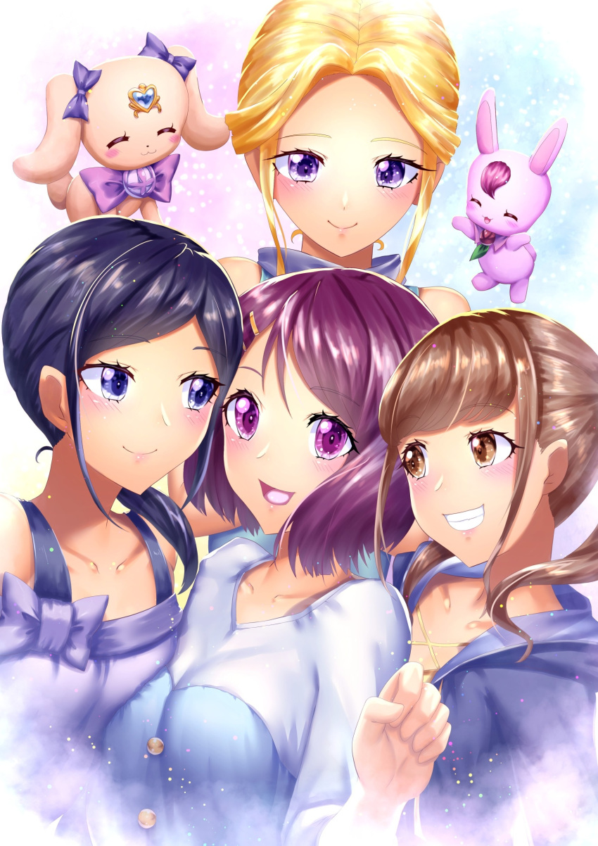 4girls, :d, ^_^, absurdres, bangs, black_hair, blonde_hair, blue_eyes