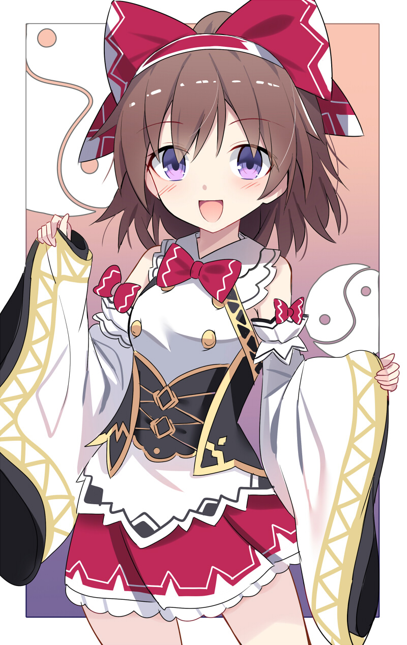 1girl, bangs, bare_legs, bow, bowtie, brown_hair, buttons, choujigen_game_neptune_sisters_vs_sisters