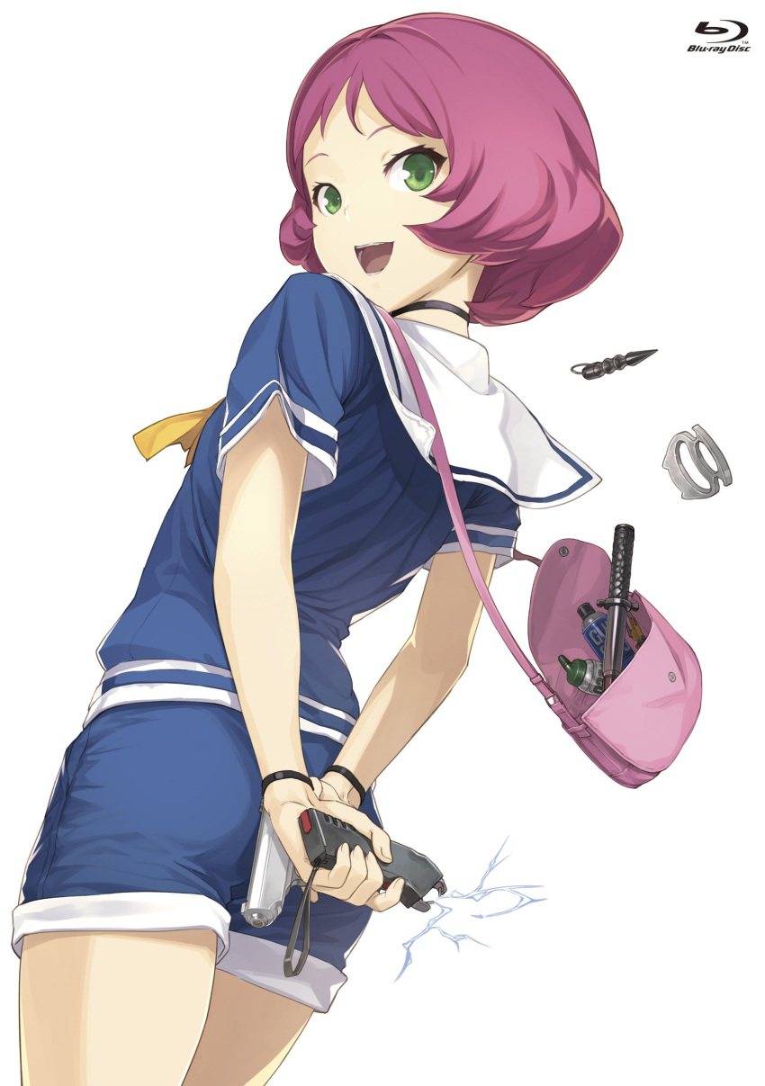 1girl, :d, artist_request, ass, bag, black_choker, blu-ray_cover, blu-ray_logo
