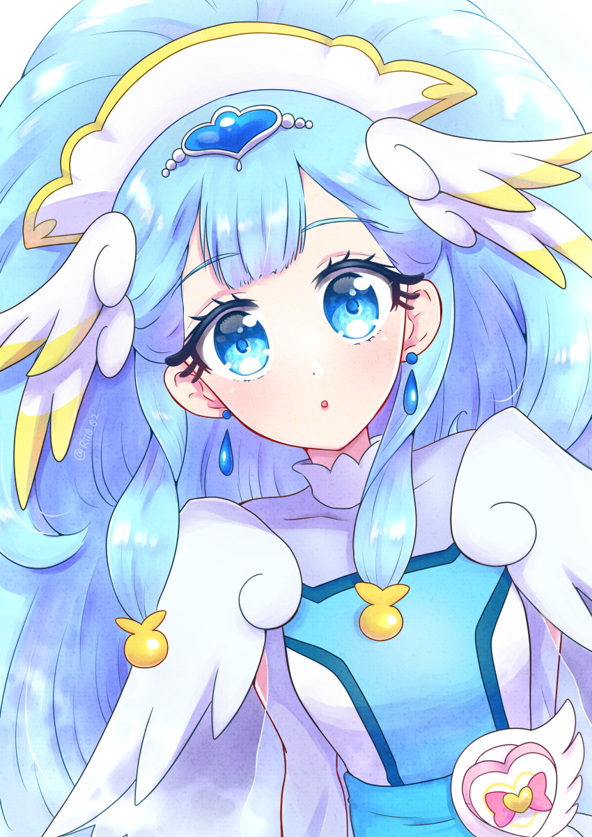 1girl, :o, absurdres, blue_eyes, blue_hair, blush, cure_ange, earrings