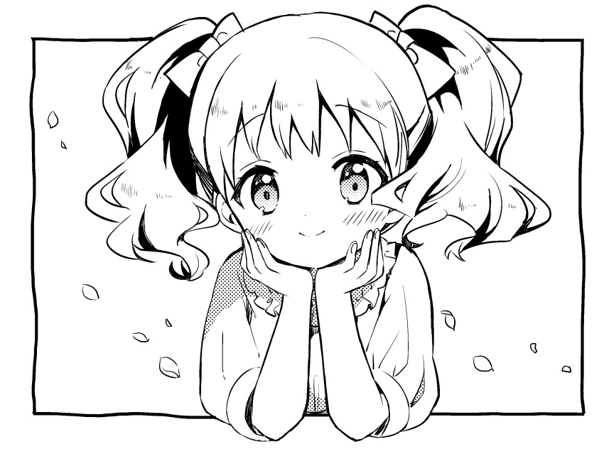 1girl, alice_cartelet, bangs, blush, border, bow, closed_mouth, dot_nose