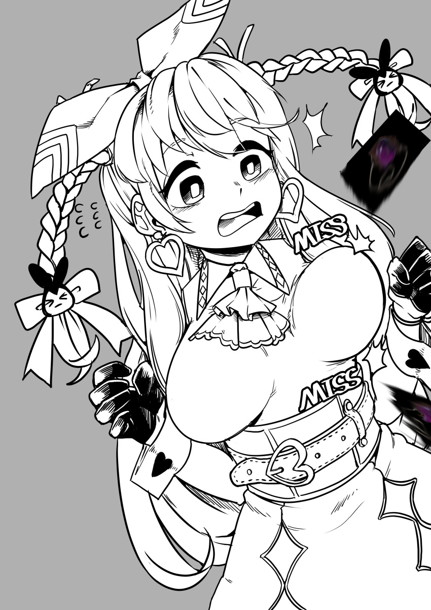 1girl, absurdres, belt, black_survival, bouncing_breasts, braid, breasts, earrings