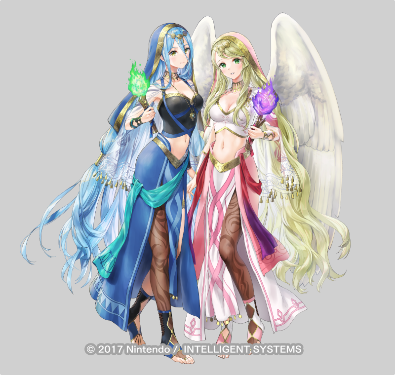 2girls, azura_(fire_emblem), blonde_hair, blue_hair, breasts, choker, fire_emblem, fire_emblem:_radiant_dawn