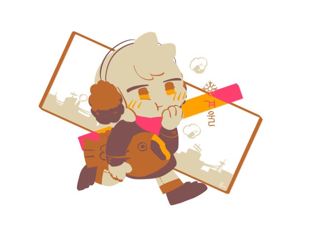 animal_ears, asriel_dreemurr, black_footwear, city, closed_mouth, cold, fish, fluff
