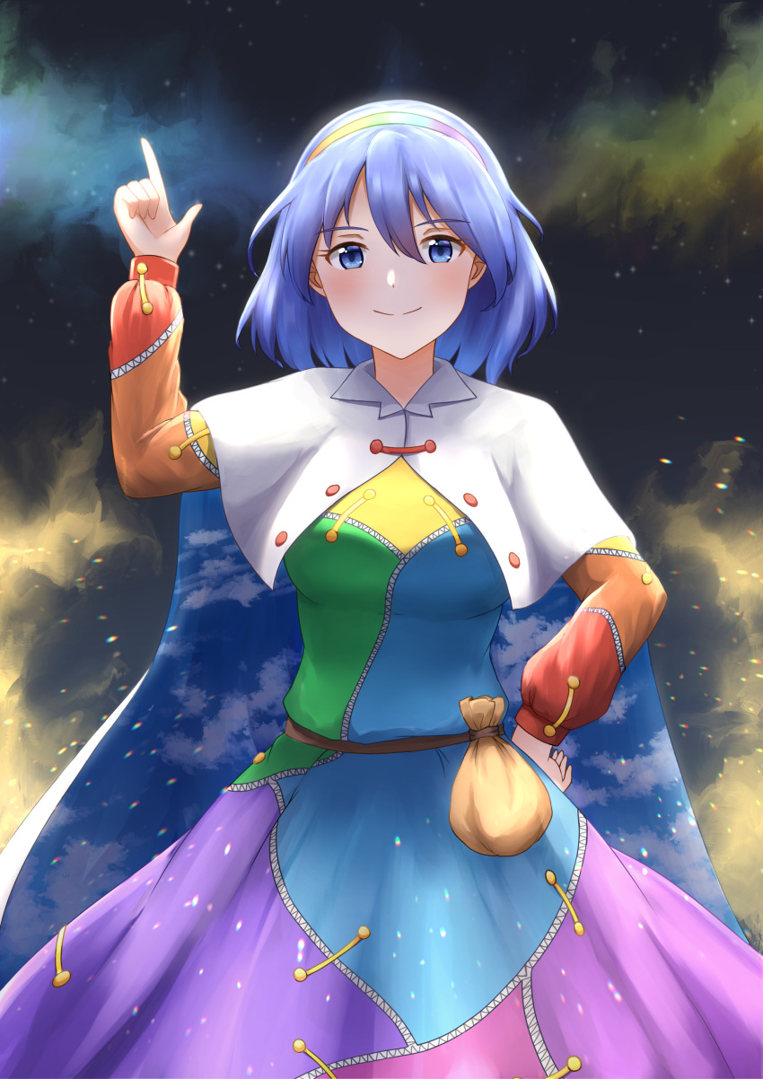 1girl, absurdres, aura, belt, blue_eyes, blue_hair, breasts, brown_belt