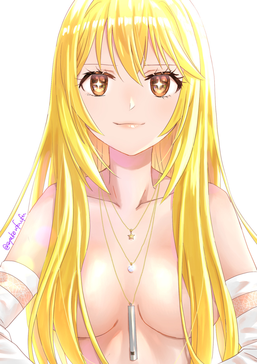 1girl, absurdres, ayuko_(ayuko54bornthisway), bangs, blonde_hair, breasts, brown_eyes, closed_mouth