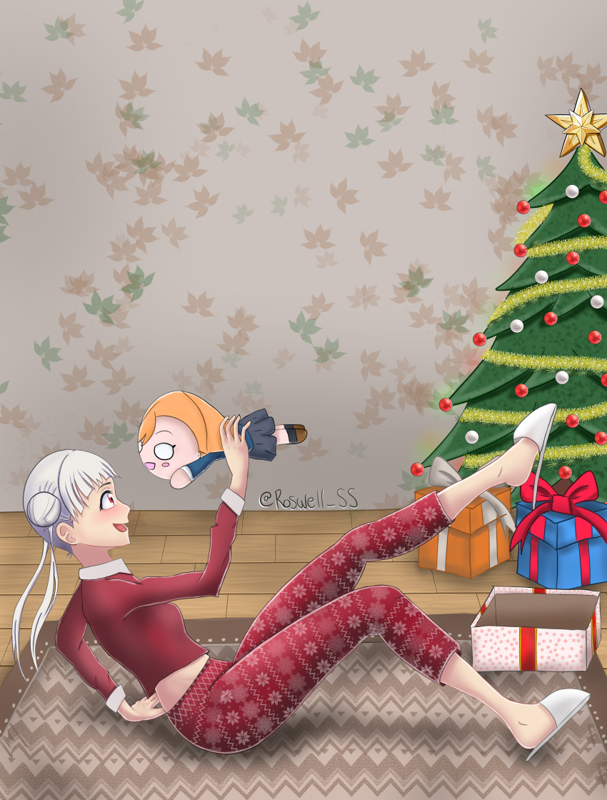 1girl, absurdres, arashi_chisato, blush, bow, box, breasts, christmas