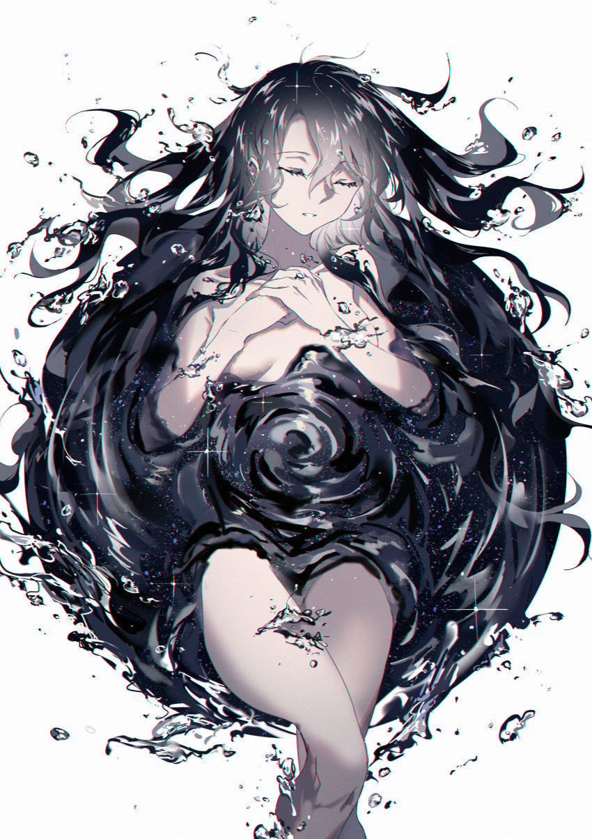 1girl, absurdres, bangs, black_hair, breasts, cicirelrel, closed_eyes, commentary