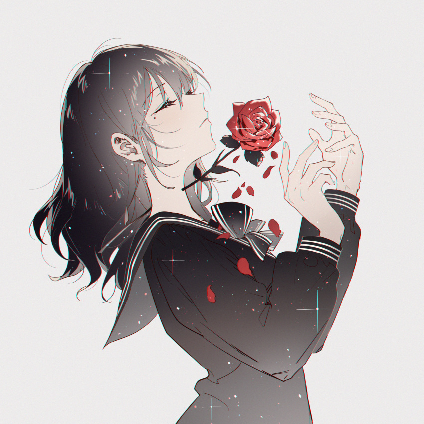 1girl, absurdres, bangs, black_hair, black_sailor_collar, black_serafuku, black_shirt, cicirelrel